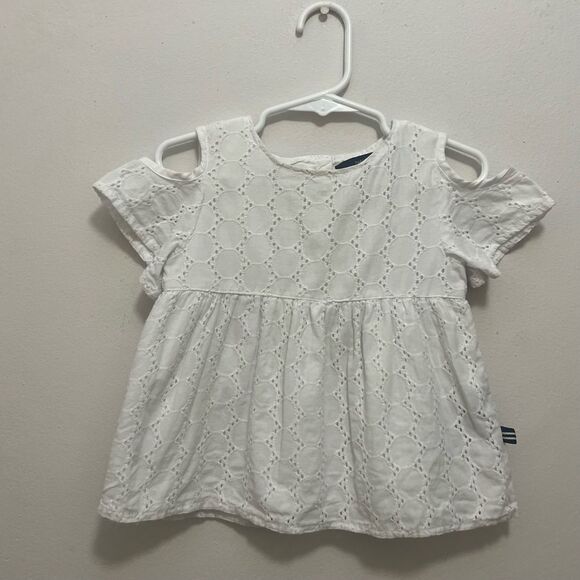 NAUTICA Eyelet Cotton White Cutout Shoulder High Waisted Blouse Girl Sz 2T Flowy - Picture 4 of 8